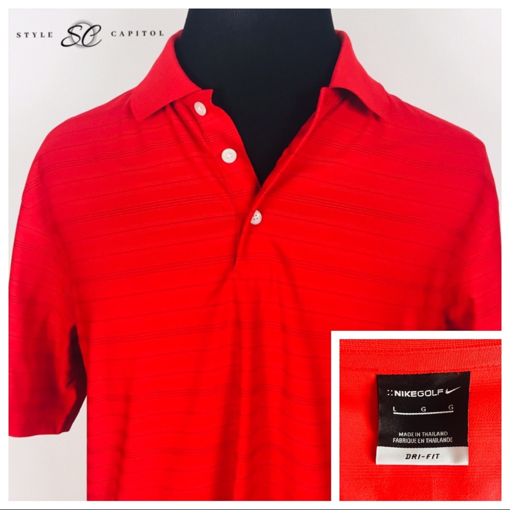 Nike Men's Red Striped Buttoned Polo Shirt Size LG